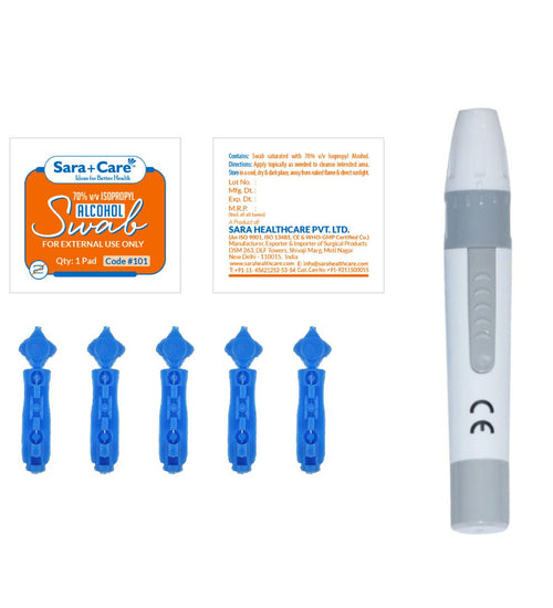 Glucometer Lancet Pen With 100 Lancet & 100 Alcohol Swab